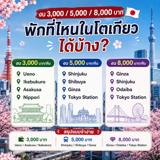 🇯🇵 在東京，預算為 3,000 / 5,000 / 8,000 泰銖，我可以住在哪裡？