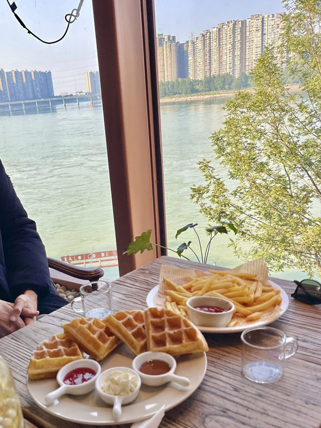 Charming cozy river view cafe