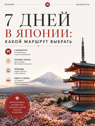 🇯🇵 7 Days in Japan: Which Itinerary to Choose
You can't "see" Japan in a week. But you can organize your trip so it doesn't turn into endless train stations and check-ins. I wouldn't choose an itinerary based on the number of cities, but rather on what you want to get out of your first week in the country.
01 • TOKYO + KYOTO + OSAKA
The most versatile itinerary
Days 1-3 → Tokyo
Asakusa, Ueno, Shibuya, Harajuku, Shinjuku. Don't try to visit five suburbs as well.
Days 4-5 → Kyoto
Higashiyama + Gion on one day, Fushimi Inari + another area on the second.
Days 6-7 → Osaka
Namba, Dotonbori, Umeda, markets, and the city at night.
Who it's for: First trip • Want to see different sides of Japan • Important for both traditions and megacities.
💡 If you arrive and depart via Tokyo, you'll need to factor in the last day for the return trip. With an open-jaw ticket, for example, arriving in Tokyo and departing from Osaka, the itinerary is much more logical.
⸻
02 • TOKYO + FUJI + KYOTO
If nature is more important than another megacity
3 days Tokyo → 1 day Kawaguchiko or Hakone → 3 days Kyoto
Choose Kawaguchiko if your main goal is views of Fuji.
Hakone if you want onsen, ryokan, and a mountain route.
I wouldn't add Osaka "for a couple of hours" in this itinerary. It's better to keep Tokyo and Kyoto within normal time limits.
Who it's for: First trip • Fuji is a priority • Want fewer big cities.
03 • KYOTO + OSAKA AS TWO BASES
The most relaxing 7-day option
Kyoto 4 days
The city itself + one excursion to Nara or Uji.
Osaka 3 days
The city itself + optionally Himeji or Kobe.
It's only one hotel change, but the experience is very different.
Suitable for: those who don't like suitcases • want to explore more slowly • interested in Kansai.
⸻
04 • TOKYO ONLY + EXITS
An underrated option
You stick to one hotel for the entire week:
4 days in Tokyo
Kamakura / Enoshima
Nikko
Kawaguchiko or Hakone
And suddenly the trip becomes no less varied than a three-hotel itinerary.
Suitable for: first-time visitors • don't want to change accommodations • like to choose your own trip based on the weather and mood.
⸻
🧭 WHICH ITINERARY SHOULD I CHOOSE?
I want to see the "essential Japan" → Tokyo + Kyoto + Osaka
Fuji is a must → Tokyo + Kawaguchiko/Hakone + Kyoto
I don't like moving → Kyoto + Osaka
One hotel for the whole week → Tokyo + day trips
I love temples and old neighborhoods → more days in Kyoto
Food, neon, and the city at night → add Osaka
💡 I wouldn't try to squeeze in Tokyo + Kyoto + Osaka + Nara + Hiroshima + Fuji in 7 days. Technically, you can travel quickly, but a vacation turns into servicing the itinerary.
For a first trip, a week works best when there are two main bases and at most one long trip between them. Then you have time not only to see Japan but also to experience it a little.