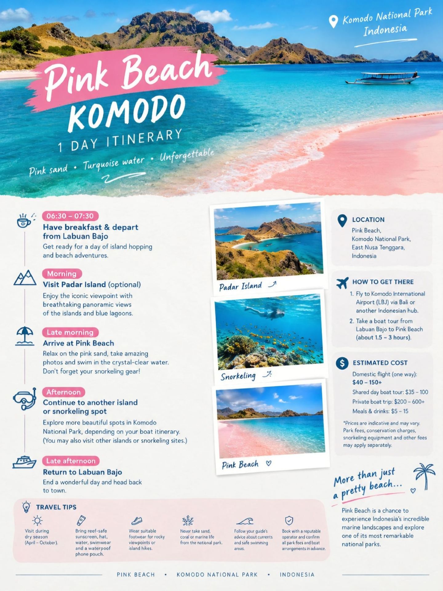 🇮🇩Pink Beach, Komodo: Indonesia’s Stunning Pink-Sand Paradise 