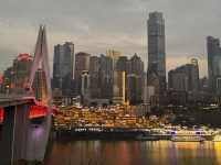 Hongyadong at Twilight: Crossing Qianqiao Bridge for the 6 PM Light-Up