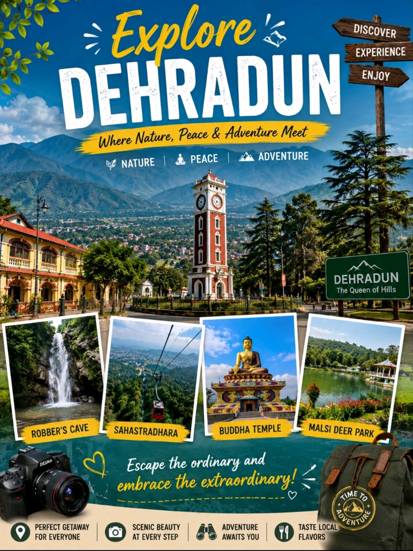 🌄✨ Explore Dehradun – The Gateway to the Hills 🇮🇳💚

Looking for a peaceful getaway surrounded by mountains, greenery, and fresh air? 🌿 Dehradun is the perfect destination where nature, adventure, and relaxation come together beautifully!

· --

📍 Location

Dehradun, Uttarakhand – nestled in the foothills of the Himalayas 🏔️

· --

🌟 Why Visit Dehradun?

✔️ Calm & less crowded hill city
✔️ Beautiful landscapes & waterfalls 🌊
✔️ Gateway to Mussoorie & Rishikesh
✔️ Perfect for family & weekend trips

· --

🎯 Top Attractions

🌊 Robber’s Cave – Unique river cave experience
💦 Sahastradhara – Natural sulphur springs
🛕 Buddha Temple – Peaceful & colorful monastery
🦌 Malsi Deer Park – Nature & wildlife spot
🌄 Mussoorie (nearby) – Queen of Hills

· --

💰 Budget (Per Day Approx)

🏨 Hotel: ₹1000 – ₹3000
🍽️ Food: ₹300 – ₹800
🚕 Transport: ₹300 – ₹700
✨ Total: ₹1500 – ₹4000

· --

⏰ Best Time to Visit

🌤️ March – June (pleasant weather)
❄️ October – February (cool vibes)

· --

🚗 How to Reach

✈️ Jolly Grant Airport (25 km)
🚆 Dehradun Railway Station
🚌 Well-connected by road from Delhi

· --

🍜 Must Try Food

🥟 Momos & Maggi
🍜 Local Garhwali cuisine
☕ Cozy cafés & bakeries

· --

💡 Travel Tips

✔️ Carry light jackets (weather changes)
✔️ Explore nearby Mussoorie
✔️ Start early for sightseeing
✔️ Enjoy local cafés ☕

💙 Dehradun is a perfect mix of peace, nature & simple hill life 🌿

👉 Ideal for a relaxing getaway away from city chaos!

#dehradun  #uttarakhand  #hillstation  #travelindia  #naturelovers  #weekendgetaway  #wanderlust  #exploreindia  #travelguide  #peacefulplaces 