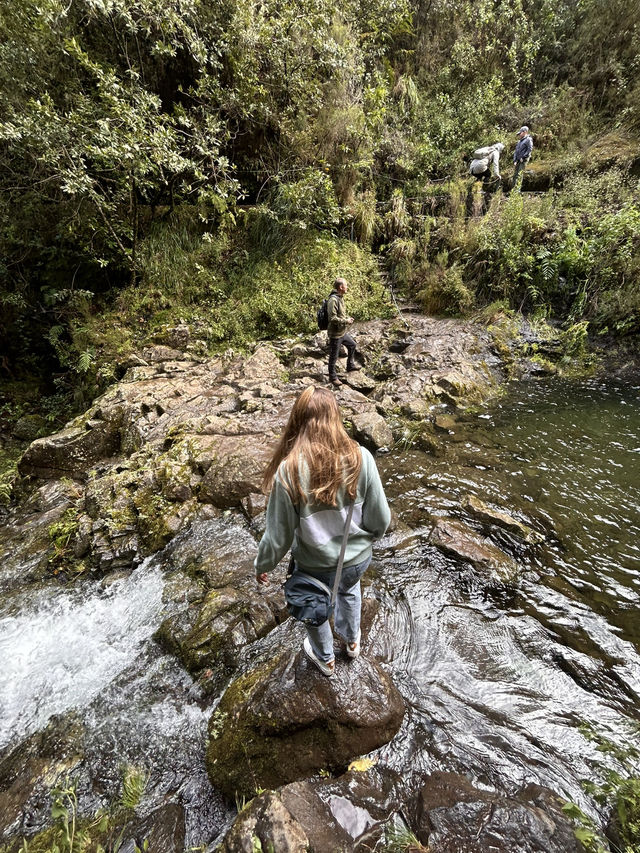 Crossing a waterfall 