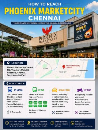 #footballmatchcityguide 
⚽🛍️ Phoenix Marketcity Chennai – The Ultimate Football Fan Destination! 🇮🇳

Love football? Imagine watching every goal on a giant LED screen surrounded by hundreds of passionate fans while enjoying delicious food, shopping, and entertainment—all in one place!

Phoenix Marketcity Chennai is one of the city's most popular destinations for live football screenings during major tournaments, offering an unforgettable match-day atmosphere.

🌟 Why Visit Phoenix Marketcity?

⚽ Giant LED screen for live football matches
🎉 Electric fan atmosphere with fellow football lovers
🍔 50+ restaurants, cafés, and food courts
🛍️ 200+ national & international shopping brands
🎬 Multiplex cinema for the latest movies
🎵 Live music, seasonal events, and family entertainment
📸 Perfect Instagram-worthy spots

📍 Location

📍 Phoenix Marketcity Chennai
142, Velachery Main Road, Velachery, Chennai, Tamil Nadu

🚇 How to Reach

🚇 Metro: Get off at Velachery Metro Station and take a short cab or auto ride.
🚌 Bus: Regular MTC buses stop near the mall.
🚖 Cab: Easily accessible via Ola, Uber, and local taxis.
🚗 Car: Ample parking for both cars and two-wheelers.

🕒 Best Time to Visit

🌤️ Weekday afternoons for relaxed shopping.
🌆 Evenings and weekends for the best football screenings, dining, and entertainment.
🏆 During FIFA World Cup, UEFA Champions League, and other major football events for the ultimate fan experience.

🎯 Things to Do

🛍️ Shop your favorite brands
🍕 Enjoy global cuisines and cafés
⚽ Watch live football on the big screen
🎬 Catch the latest movies
🎮 Explore family entertainment zones
📸 Take memorable photos with friends

💡 Travel Tips

✅ Arrive early on match days to get the best seats.
✅ Check the mall's event schedule for live screenings.
✅ Wear your favorite football jersey and join the fan celebrations.
✅ Keep your phone charged for photos and videos.

🔥 Whether you're a football fanatic, foodie, movie lover, or shopping enthusiast, Phoenix Marketcity Chennai offers the perfect match-day experience under one roof!

❤️ One Mall. One Giant Screen. Endless Football Passion!

#phoenixmarketcity  #chennai  #footballfans  #bigscreen  #footballscreening  #fifa  #uefa  #shopping  #foodie  #traveltamilnadu  #chennailife  #weekendvibes  #surmaiduniya 