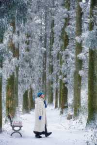 一個女生去看雪下雪後的廬山是人間仙境