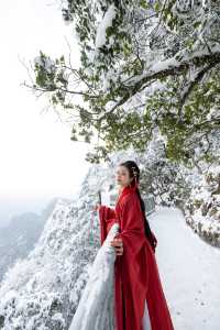 在光霧山拍攝的紅色戰國袍與雪景簡直絕配！