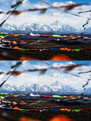 Khi những ngọn núi phủ tuyết trắng gặp gỡ những lá cờ cầu nguyện, tâm hồn sẽ nhận được phước lành.