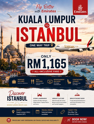 🇹🇷 В Стамбул вместе с Emirates — билеты всего от RM1 165! ✈️