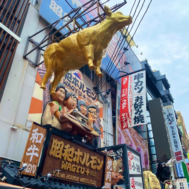 大阪観光スポット！道頓堀のえびす橋から続く道には派手なおもしろ看板が！めっちゃ元気でます