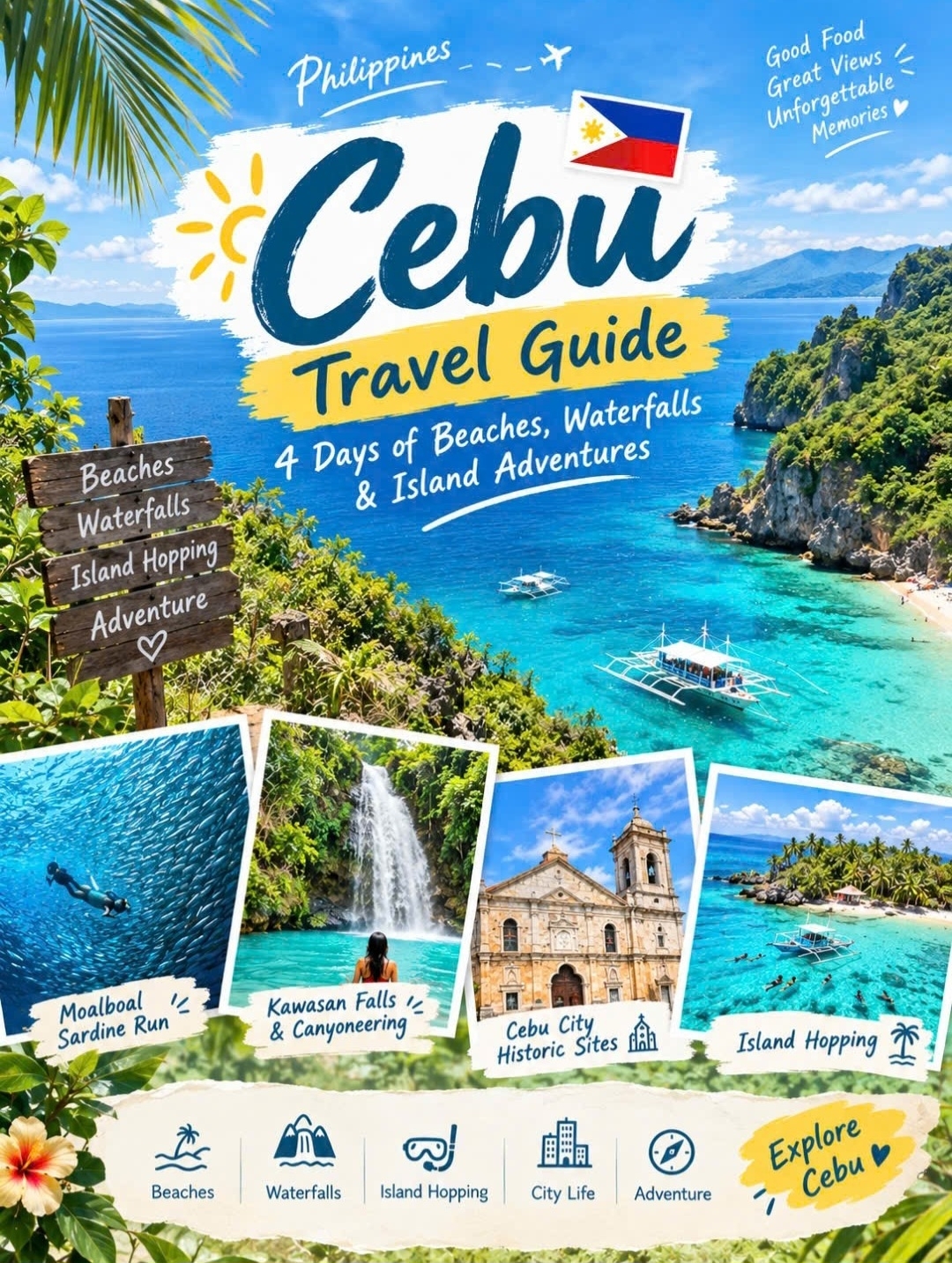 🇵🇭 Cebu Travel Guide: 4 Days of Beaches, Waterfalls & Island Adventures