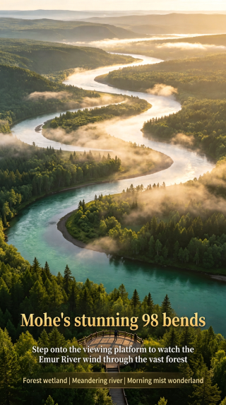 Mohe's stunning 98 Bends observation deck! Overlook the secret forest and the Emuer River
