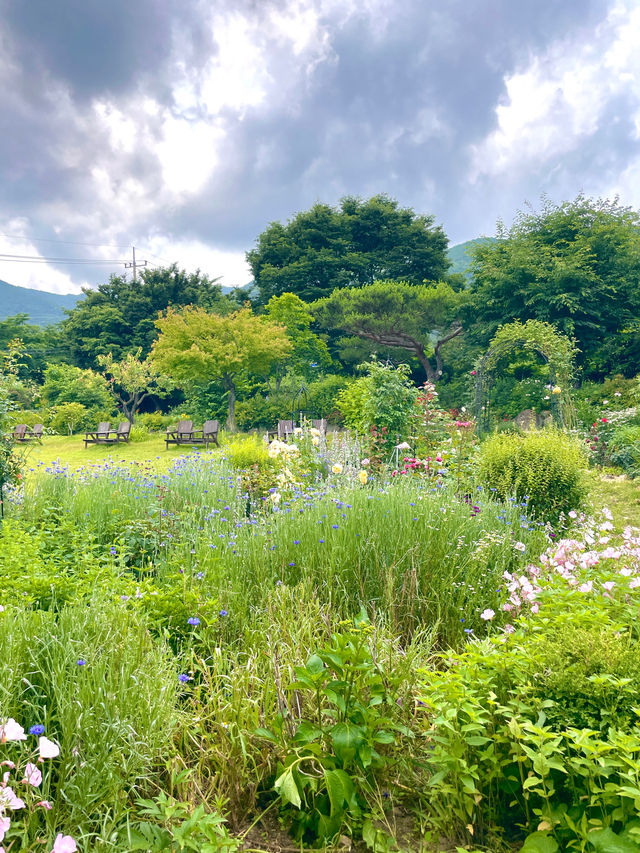 유럽산장같은 초록색지붕 우드하우스와 꽃밭정원 🏡