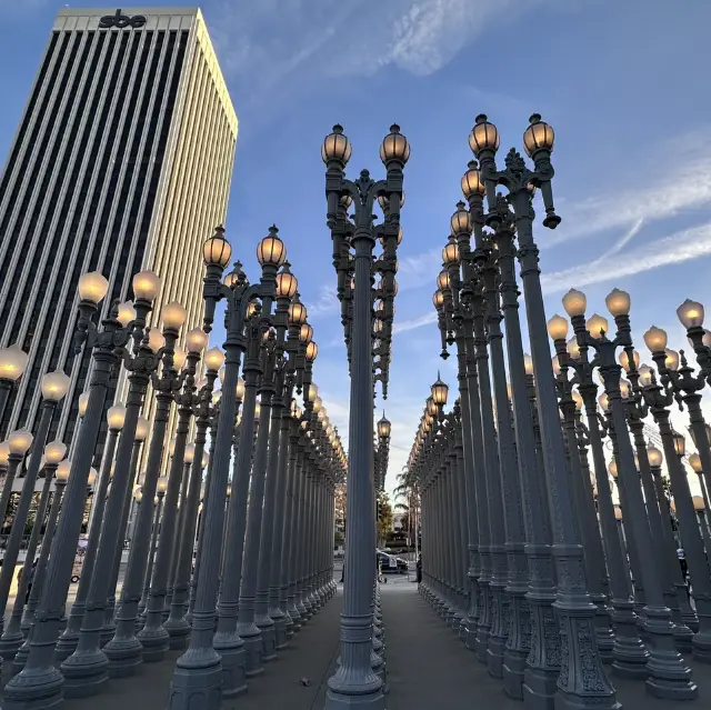 洛杉磯郡立藝術館：Urban Light景點，代表洛杉磯市景