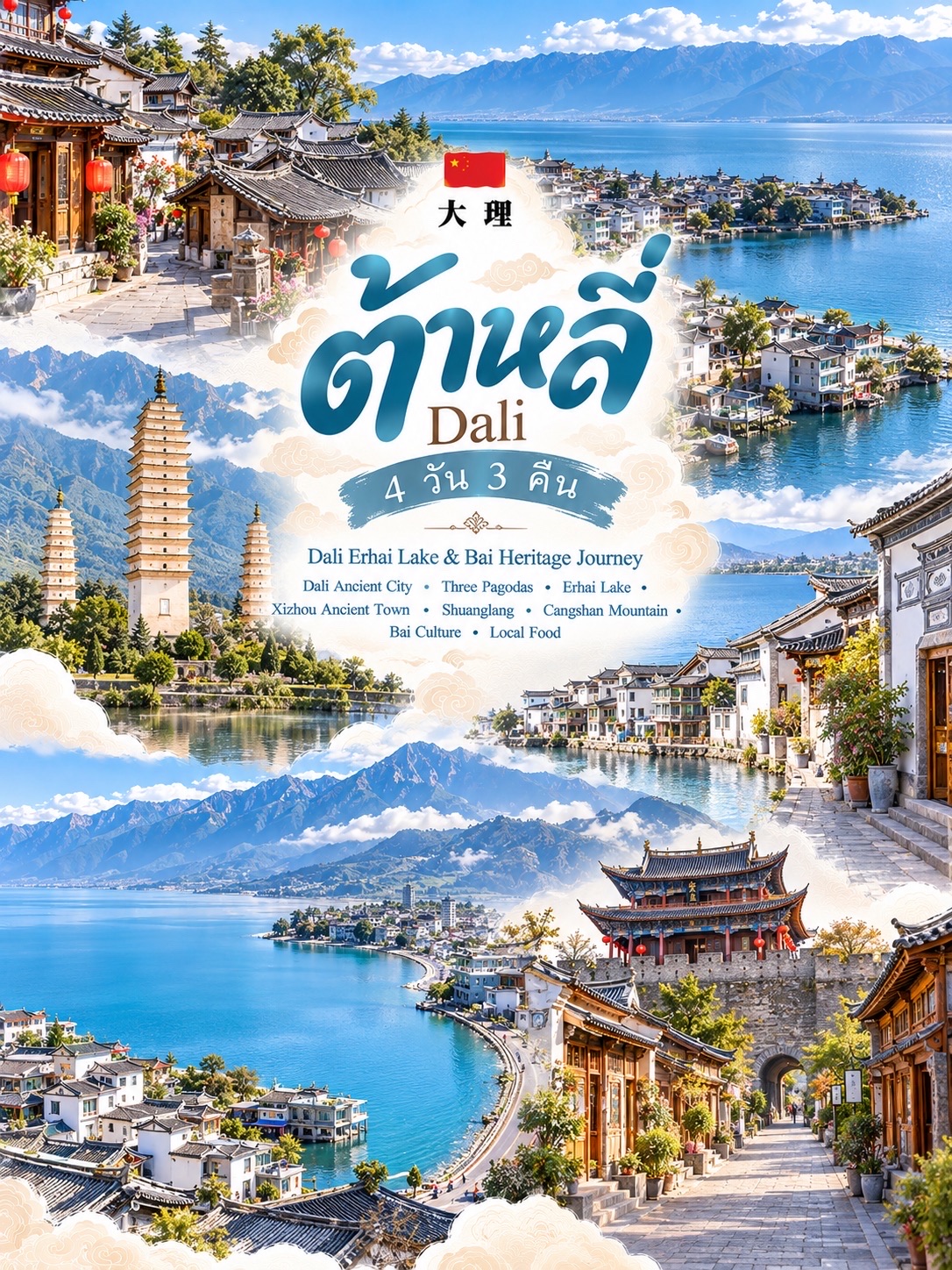 🇨🇳🩵 Đại Lý (大理) — Một thị trấn cổ kính bên bờ hồ Nhị Hải, với tầm nhìn hướng ra dãy núi Cangshan của Vân Nam 🏔️✨