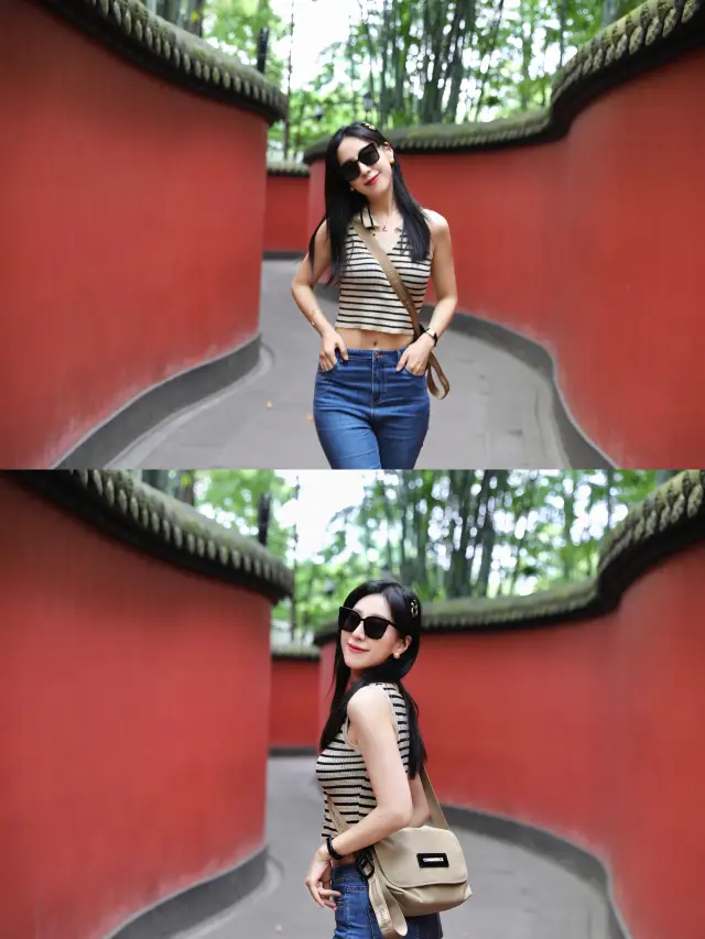 Chengdu Wuhou Shrine, red walls, green bamboo, white clothes, leisurely enjoying tea~