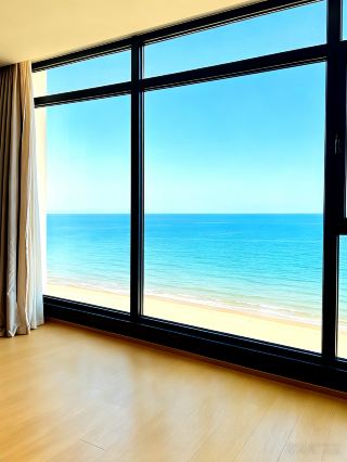This magical sea view window in Yantai is incredible! Enjoy the romantic orange sea sunset exclusively