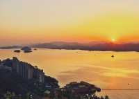 千島湖日落：致雅酒店、天屿山、上江埠大橋，不同角度的美