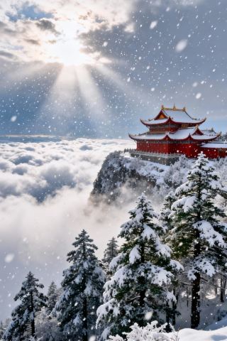 Emei Mountain's snow falls like poetry, hiding a glazed fairyland above the clouds!