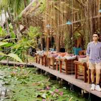 A romantic restaurant with lily pond