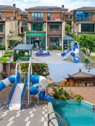 Крытый волновой бассейн с горкой Qingyuan Xilegu, семейная вилла с бассейном