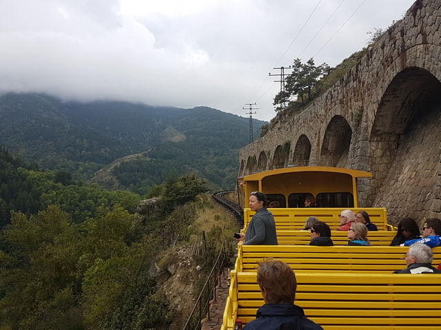 Yellow train in the Pyrenees
