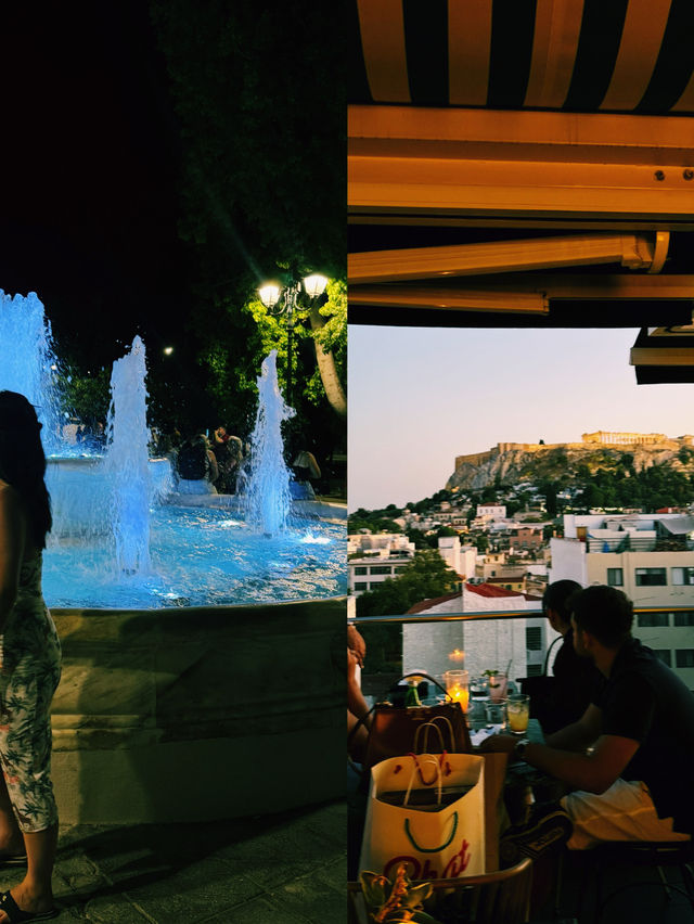 빛으로 물든 아테네의 밤, 분수 광장에서의 순간 