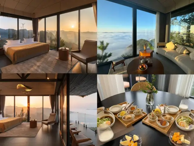 구이양｜산꼭대기 객실에서 구름 바다를 뚫고 떠오르는 일출 감상.