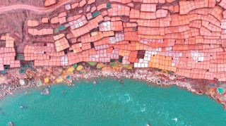Tibet Salt Fields with Red and White Like a Giant Eyeshadow Palette