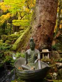 美しい6角形の塔(写経を納める塔)と紅葉の美しさ。