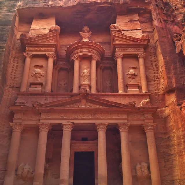 Ancient city carved into the red rocks 