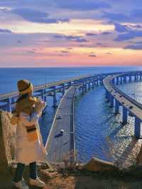 大連星海橋的冬日落日餘暉浪漫