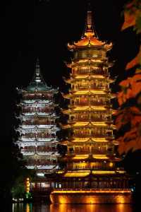 桂林日月雙塔｜闖入絕美夜景畫卷，真係靚到癲啊！