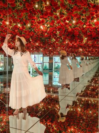 A dreamy check-in! The rose corridor at Gaia Manor is breathtakingly beautiful