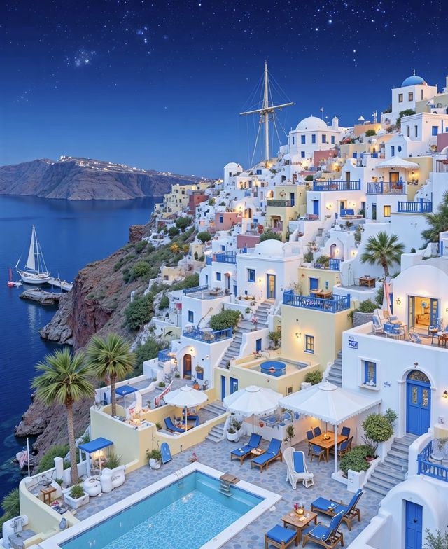 聖托里尼島絕美夜景浪漫小鎮的光影魔法