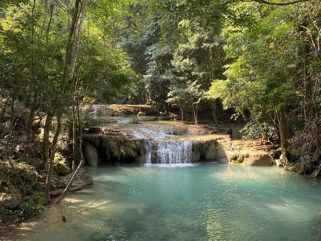 🇹🇭 Experience Turquoise Waterfalls on Hiking Trail in Kanchanaburi