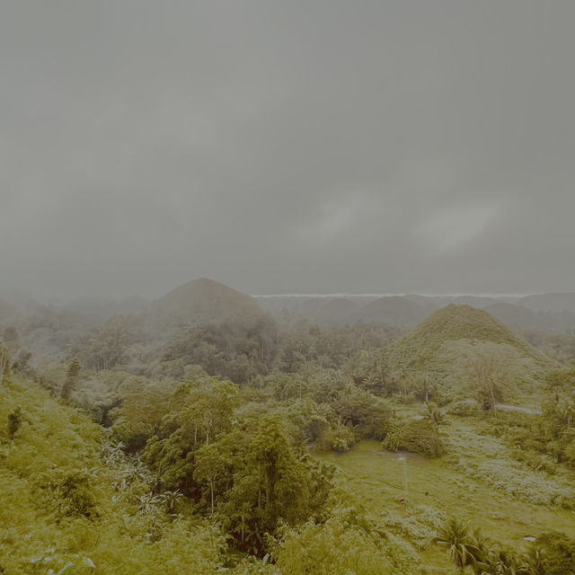 Mysterious Chocolate Hills on a rainy day 