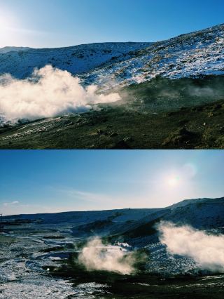 Reykjadalur, a valley with natural hot springs flowing through it.