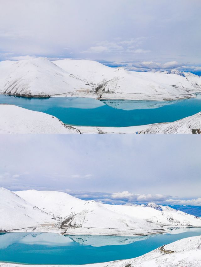 雪+陰天，我看到的羊湖是這樣的