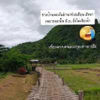 ถ่ายรูปสะพานไม้ไผ่วิวทุ่งนา กับ วัดนาคูหา📍แพร่ 