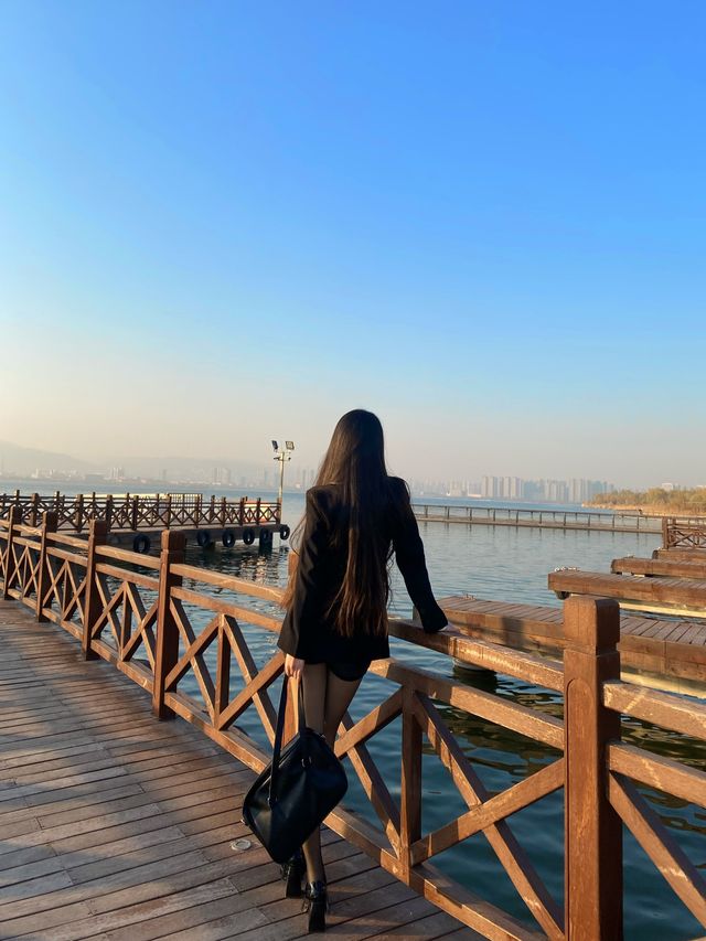 初冬的晉陽湖是不需要濾鏡的美