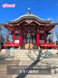 【本多八幡神社/東京都】朱塗りのコンクリート社殿と夫婦木