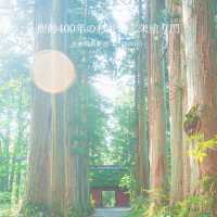 樹齢400年の杉並木と朱塗り門（戸隠神社・長野県長野市）