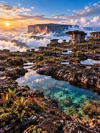 🏔️ SEASON 4 EP.5 | The Lost Mountain (Mount Roraima): A mysterious land above the clouds that seems straight out of a prehistoric world! 🇻🇪🌿

Could you believe that… on our planet, there’s a mountain with a giant, table-like top, towering above a sea of ​​clouds, and home to strange creatures found only in this area! 😱🌍

This is Mount Roraima, located on the border between Venezuela, Brazil, and Guyana in South America.

This mountain is one of the most distinctive table-top mountains in the world, and its scenery looks like something out of a fantasy movie!

🏔️ Why does the mountain have a table-like top?

The secret lies in incredibly long-lasting geological processes!

Mount Roraima is a tepui, a type of flat-topped mountain with steep cliffs.

The rock that makes up the mountain is mostly ancient sandstone from the Roraima Group, dating back billions of years.

Over time, wind, rain, and erosion processes gradually eroded the surrounding area, leaving behind the tall mountain with a flat top and steep cliffs we see today.

☁️ So why does the summit seem to float above the clouds?

Because Mount Roraima is approximately 2,810 meters above sea level.

The humidity and topography cause frequent clouds and fog in the area.

When clouds cover the area below, but the summit still emerges from the fog, the entire mountain looks like a giant floating island!

🌿 But the most amazing thing is…the natural world at the summit is completely different from the area below!

Mount Roraima has a unique ecosystem, with cooler temperatures, sandstone formations, and soil that is relatively nutrient-poor.

Many species of organisms have adapted to survive in this environment.

🌱 Some carnivorous plants use insects as an additional source of nutrients.

🌸 Many endemic plant species have evolved to suit the high altitude.

🐸 Some small frog species inhabit the ecosystem of Mount Tepui.

The isolation of the summit makes this area a very important site for studying biodiversity!

😲 Did you know that… this mountain is connected to the inspiration for the novel *The Lost World*?

Mount Roraima and the plateau-topped mountains in this region are often linked to the inspiration for Sir Arthur Conan Doyle's famous novel *The Lost World*, published in 1912.

The novel tells the story of an exploration of a mysterious highland inhabited by ancient creatures.

While there is no evidence of dinosaurs remaining on the mountaintop, Roraima's bizarre landscape easily evokes images of a prehistoric world! 🦕

💎 And the wonder doesn't stop there!

The summit features strangely shaped rocks, clear pools, canyons, and naturally occurring quartz crystals.

Some areas have black rocks and surfaces eroded by rain into unusual shapes, as if exploring an uninhabited planet.

✨ This plateau-topped mountain, which seems like a floating island, is actually one of the most fascinating pieces of evidence of the geological history and evolution of life on Earth!

Nature also provides places that make us feel like we've traveled back in time to a world unknown to humankind! 🌍

💬 If you had the chance to explore Mount Roraima, would you rather stand and admire the sea of ​​clouds from a high cliff ☁️ or explore the natural world on the mountaintop 🌿?

#MountRoraima #TheLostWorld #WonderfulPlace #AmazingNature