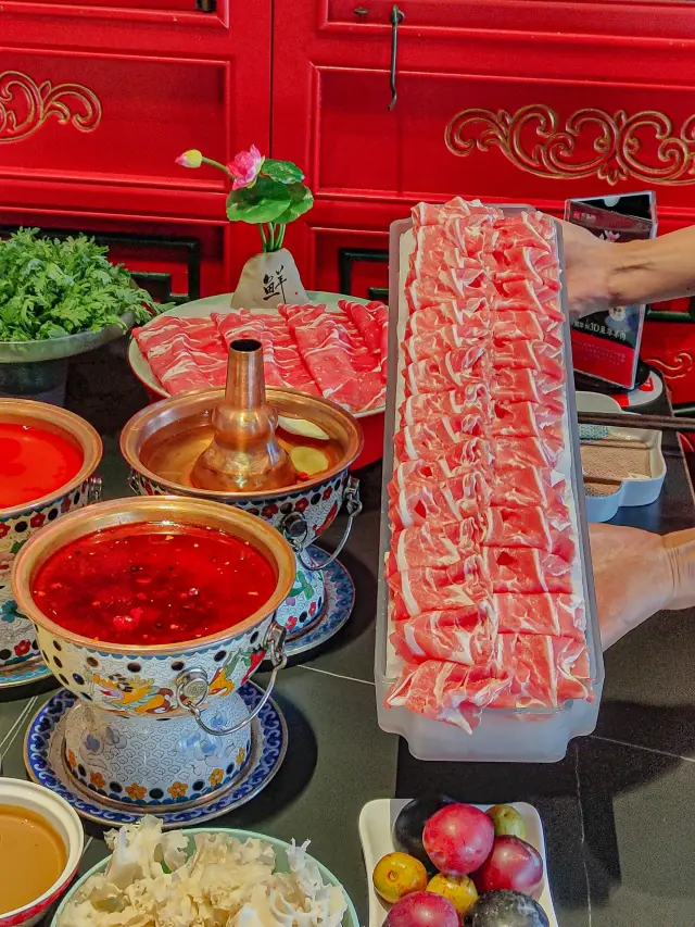 Copper hot pot for sharing.