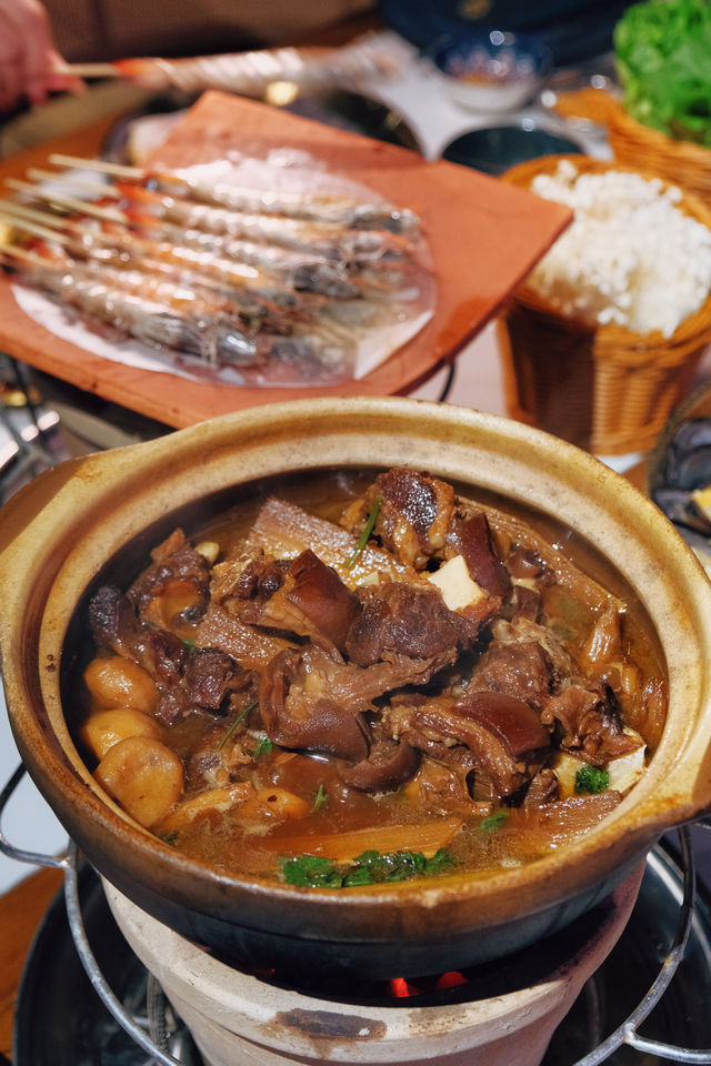 在新會浪漫江邊看日落吃瓦片烤肉～