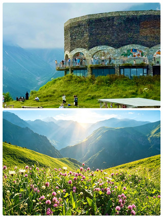 Epic cliffside scenery! The Russia-Georgia Friendship Monument, hidden on the edge of a Caucasus cliff...