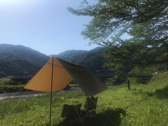 牧田川でタープを張ってBBQ！自然の中で楽しむアウトドア体験🍖🌳
