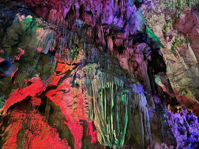 Magnificent Stalactite Formations in Rainbow Colors at the Silver Cave of Guilin
