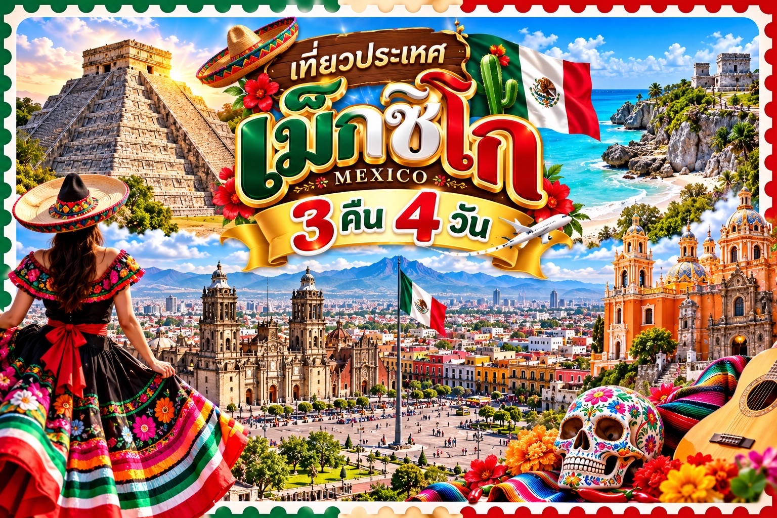 Explore Mexico in 3 nights and 4 days! Experience a land of vibrant colors, ancient civilizations, and amazing culture. 🌵💃

If you're dreaming of a trip filled with colorful scenery, rich history, stunning architecture, and delicious local cuisine, then Mexico is the place for you. A destination that perfectly blends the charm of the ancient world with modern life. ❤️

🏙️ Day 1: Mexico City
Begin your journey in the lively capital city. See Zocalo Square, the Metropolitan Cathedral, and ancient architecture reflecting a long history. Stroll through the colorful buildings and experience the unique atmosphere of this city. 📸

🏛️ Day 2: Teotihuacan
Retrace ancient civilizations in the city of the gods. See the Pyramid of the Sun and the Pyramid of the Moon. Marvel at the grandeur of ancient sites and historical stories that continue to impress visitors. 🗿✨

🎨 Day 3: San Miguel de Allende
Explore the old town, distinguished by its colorful buildings, cobblestone streets, and colonial architecture. Take photos of the iconic pink church, browse handicraft shops and charming cafes, and experience the romantic atmosphere of this World Heritage city. 🌸🏘️

🌞 Day 4: Chichén Itzá
Conclude your trip with one of the world's most famous archaeological sites. Admire the magnificent El Castillo pyramid, a masterpiece of the Mayan civilization, and capture memorable photos before returning home. 🏺🌎

🍽️ Unmissable Highlights:
🌮 Sample tacos, guacamole, and authentic Mexican cuisine.
🌵 See the desert, cacti, and unique landscape.
🎭 Experience Mariachi music, a traditional art form. And vibrant festivals!
📷 Take photos with the old city, ancient sites, and architecture full of stories.

💖 Mexico is a country that's hard to forget after just one trip, because every city has its own unique charm, from history and culture to food and vibrant people. It's perfect for travelers who want to broaden their horizons and discover the wonders of human civilization.

📌 Note: This itinerary is a sample 3-night, 4-day trip. Places like San Miguel de Allende and Chichen Itza are quite far from Mexico City. The actual itinerary should be adjusted with suitable domestic flights to avoid excessive travel time.

#MexicoTravel #Mexico #MexicoCity #InternationalTravel #3Nights4DaysTrip #MexicoCity #Teotihuacan #ChichenItza #SanMiguelDeAllende #MayaCivilization #AncientCivilization #WorldHeritageSite