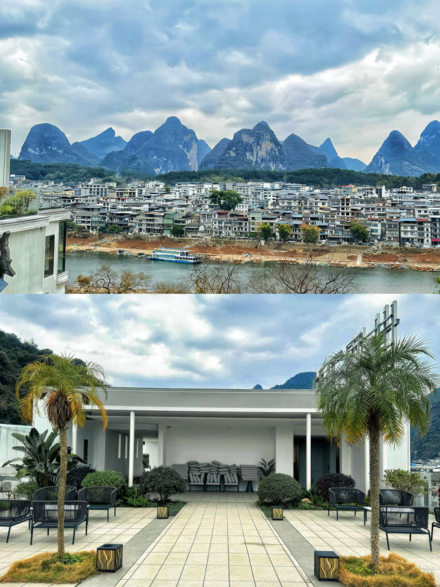 陽朔超大泳池陽台高級山景房，影相超靚